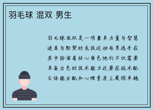 羽毛球 混双 男生
