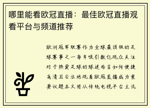 哪里能看欧冠直播：最佳欧冠直播观看平台与频道推荐